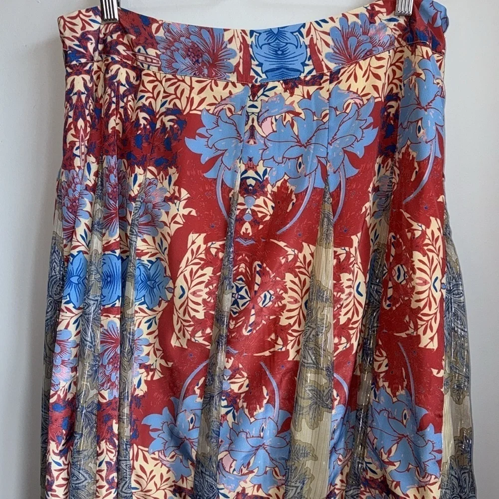 Anthropologie Hemant & Nandita Red Gold Blue Floral Louvre Maxi Skirt SZ L